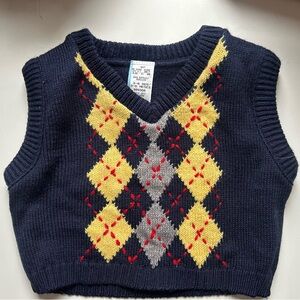 Infant Argyle Knit Sweater Vest- navy, yellow and gray. 3-6 mos. Like new
